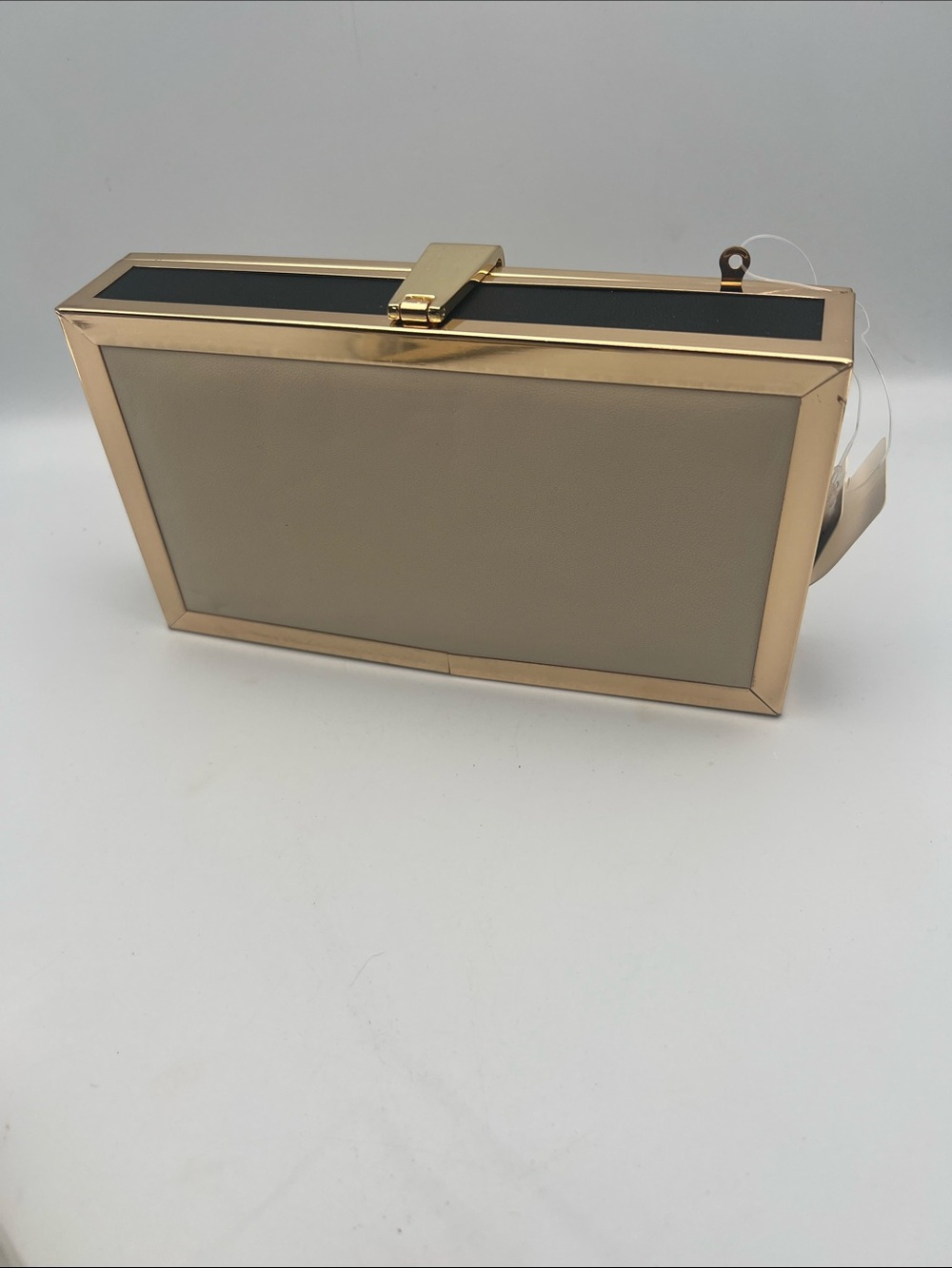 Gold Frame Beige Box Clutch